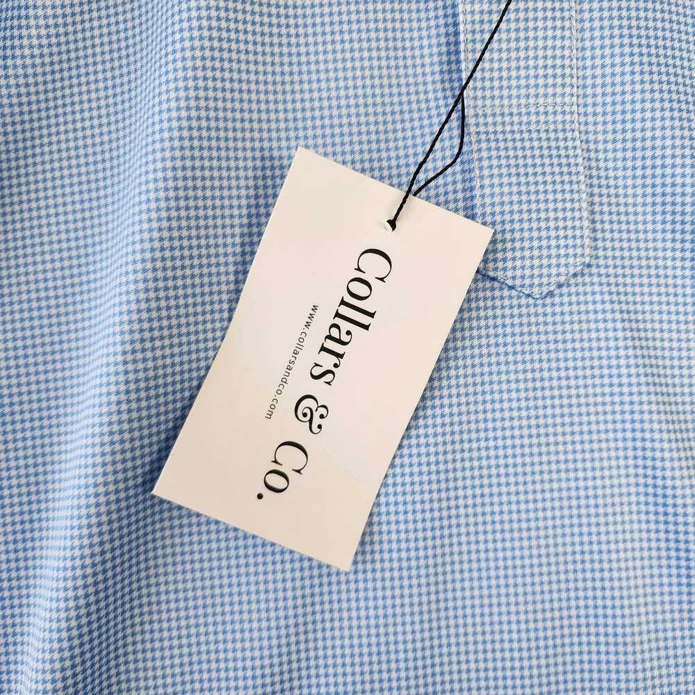 Collars & Co Polo Shirt Men Size XL Tall Blue Houndstooth Semi Spread Travel XLT - Picture 8 of 8
